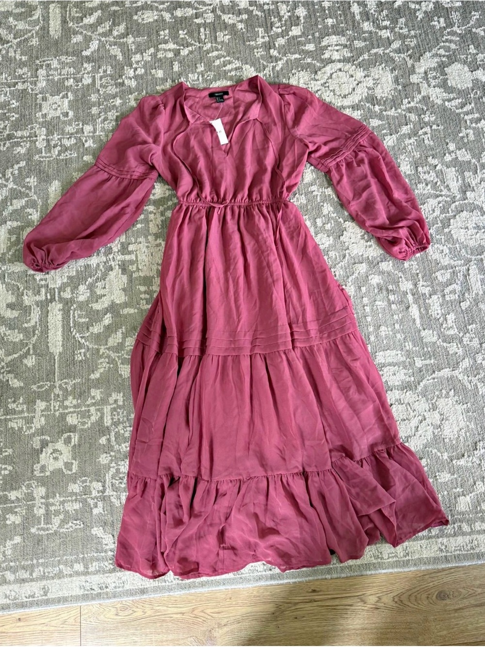 Forever 21 Mauve Tiered Maxi Dress with Long Sleeves